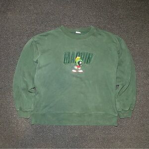 Vintage looney tunes Marvin the martian embroidered green crewneck size xl 1998